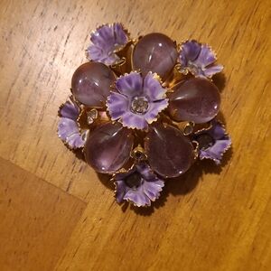 Vintage Purple Floral Cabochon Brooch - Women Jewelry